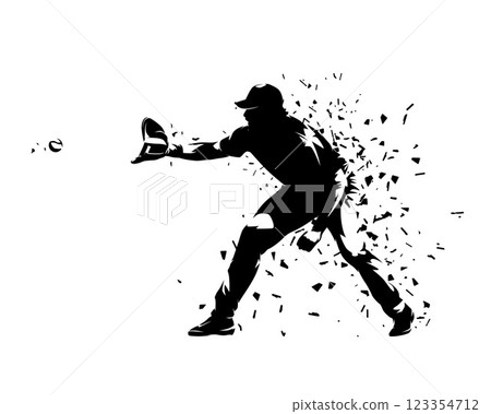 Baseball player catching ball, isolated vector silhouette, side view 123354712