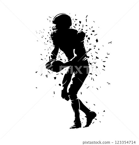 Football quarterback, American football player, distorted isolated vector silhouette, side view. Team sport athlete 123354714