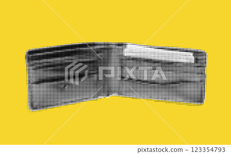 A striking collage features an open wallet, presented in unique halftone patterns. The bold yellow background amplifies the visual impact, creating a dynamic aesthetic. 123354793