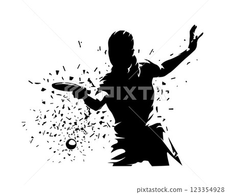 Table tennis player, isolated vector silhouette with distortion effect. Woman playing ping pong. Sports clipart 123354928