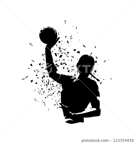 Handball women logo, isolated vector silhouette, front view. Sports clipart with distortion effect 123354938