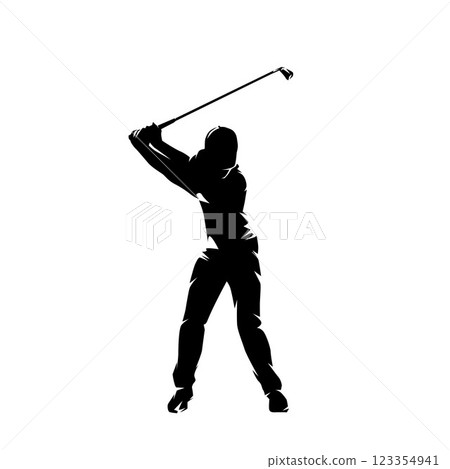 Golf player clip art, isolated vector silhouette. Sports athlete, golf swing, front view 123354941