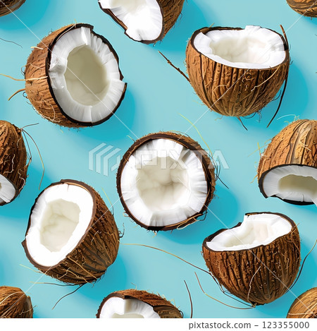Seamless picture of coconuts brown bark and white meat Seamless picture of coconuts brown bark and white meat 123355000