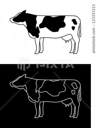 Cow illustration monochrome set (Holstein) 123355213