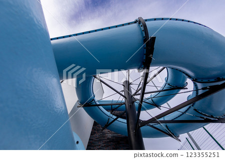 Experience the thrilling Twisting Water Slide at a popular and fun aquatic park today 123355251