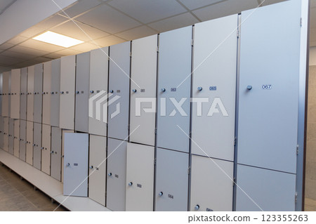 Contemporary and Modern Lockers Designed for Use in a Spacious and Organized Hallway Area 123355263