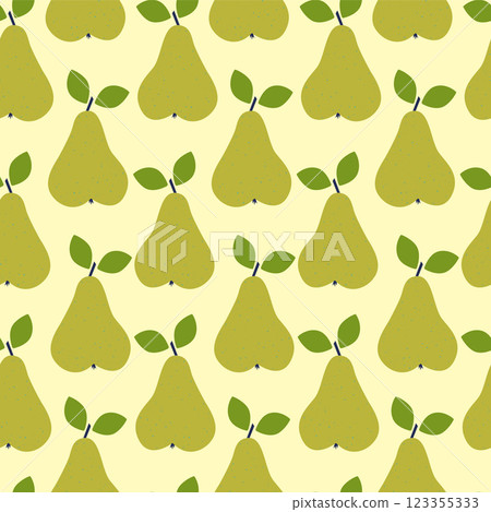Simple pears seamless pattern illustration. Aesthetic groovy juicy pear fruit design for print Simple pears seamless pattern illustration. Aesthetic groovy juicy pear fruit design for print 123355333