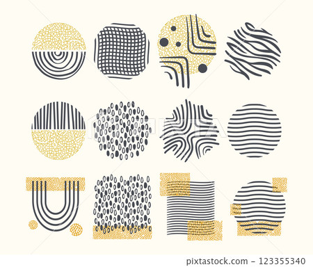 Set of hand drawn various shapes and doodle objects. Abstract contemporary modern trendy illustration 123355340