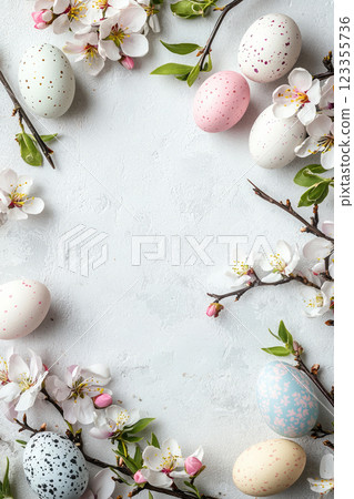 easter frame background with spring flower and easter egg 123355736