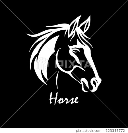 Horse head object on a black background. New 2026 year. hand drawing. Not AI, Vector illustration Horse head object on a black background. New 2026 year. hand drawing. Not AI, Vector illustration 123355772