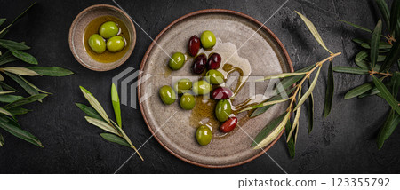 Green and black olives 123355792