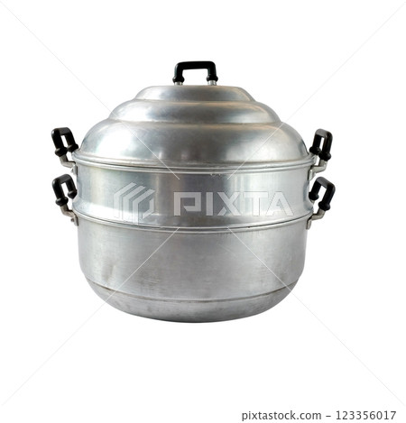 Old and dirty steaming pots on white background. Old and dirty steaming pots on white background. 123356017