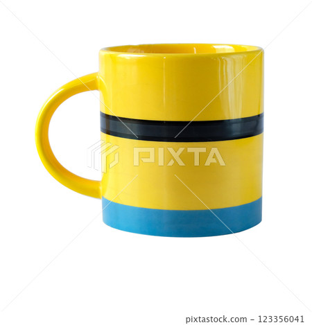 Yellow ceramic mug or porcelain mug on white background. Yellow ceramic mug or porcelain mug on white background. 123356041