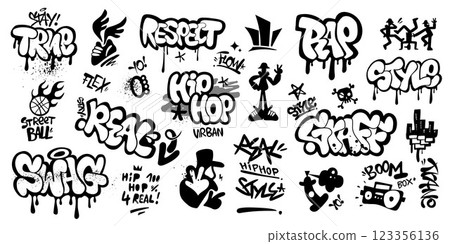 graffiti street art hip hop style isolated vector graphic icons , lettering vector design element background graffiti street art hip hop style isolated vector graphic icons , lettering vector design element background 123356136