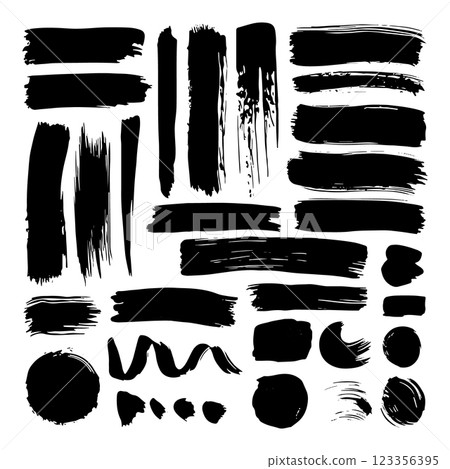 A varied collection of ink brush strokes in different styles and thicknesses. Ideal for creative branding, print design, and visual compositions. 123356395
