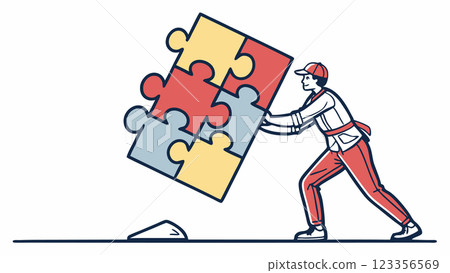 businessman standing on puzzle 123356569
