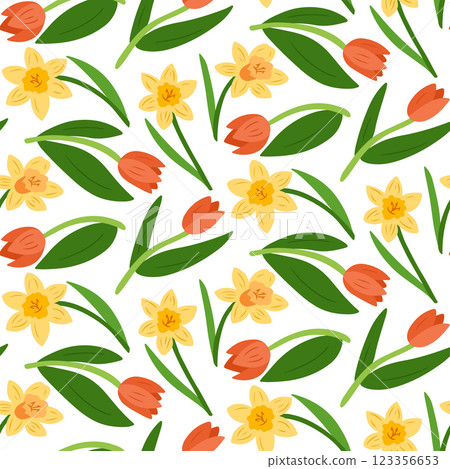 Spring floral pattern with daffodils and tulips Spring floral pattern with daffodils and tulips 123356653