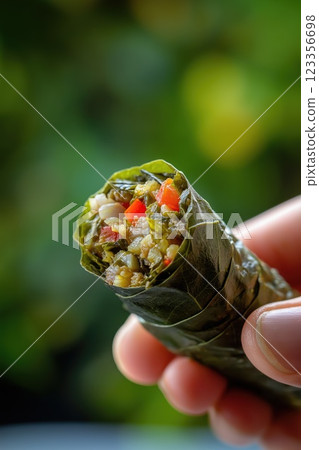 A close up macro shot of a freshly made dolma 123356698