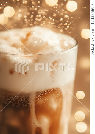 A close up of a frosty glass of iced coffee 123356699