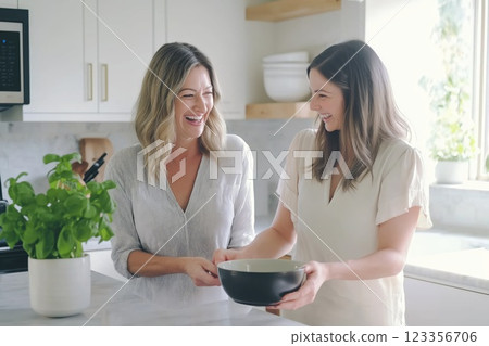 Mother and daughter laughing together 123356706