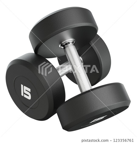 Two Blank Round Rubber Dumbbells with number 15, weightlifting gym equipment 123356761