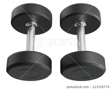 Two Blank Round Rubber Dumbbells, weightlifting gym equipment top view 123356774