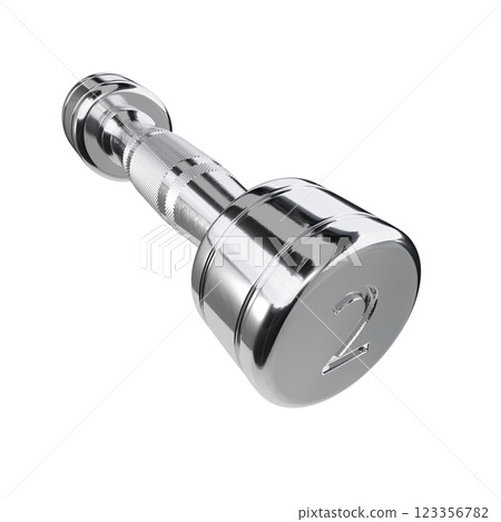 Round Chrome Dumbbell with number 2, weightlifting gym equipment wide angle view Round Chrome Dumbbell with number 2, weightlifting gym equipment wide angle view 123356782
