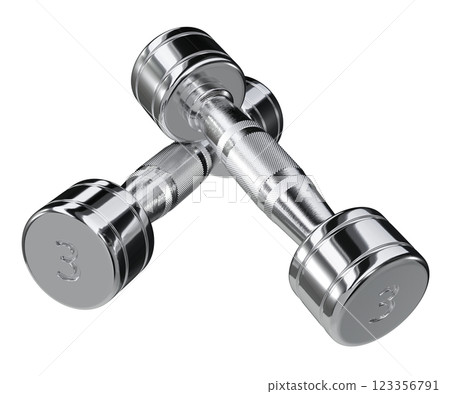 Two blank Round Dumbbells with number 3, chrome weightlifting gym equipment 123356791
