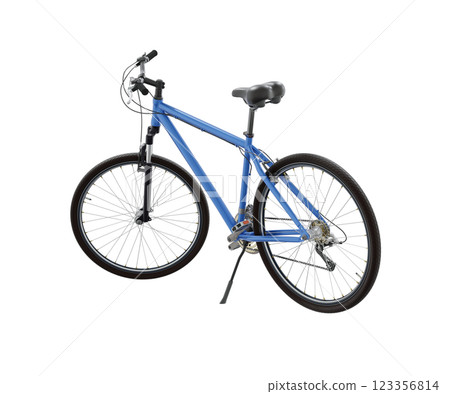 Blue bicycle standing on kickstand Blue bicycle standing on kickstand 123356814