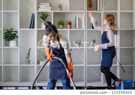 Teamwork in Home Cleaning Cooperation and Efficiency Concept Among Cleaning Staff 123356929