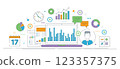 Financial data illustration with charts and laptop analysis with vector icons 123357375