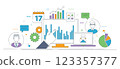 Data analysis illustration with charts and business communication with vector icons 123357377