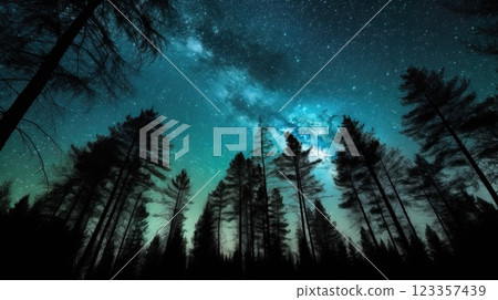 Milky Way above mountains at night time. Generative AI 123357439