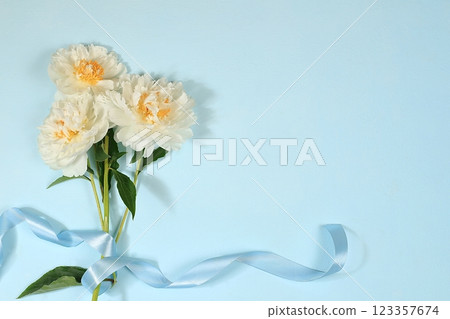 Abstract flower composition with place for text, still life, spring, summer banner, beautiful spring peony flowers on light background, card for mother's day, women's day, valentine's day, happy Abstract flower composition with place for text, still life, spring, summer banner, beautiful spring peony flowers on light background, card for mother's day, women's day, valentine's day, happy 123357674