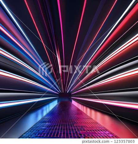 Futuristic Neon Tunnel with Converging Lights 123357803