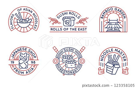 Set of 6 Asian Food Logo Icons 123358105