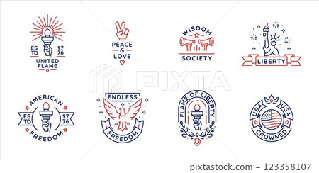 Set of 8 American and USA Logo Icons 123358107