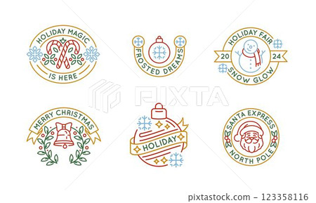 Set of 6 Christmas Logo Icons 123358116