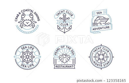 Set of 6 Sea and Yacht Logo Icons 123358165