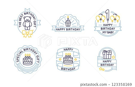 Set of 6 Happy Birthday Celebration Logo Icons 123358169