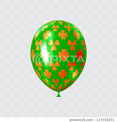 Orange green 3D realistic balloon with clover leaf pattern. 123358251