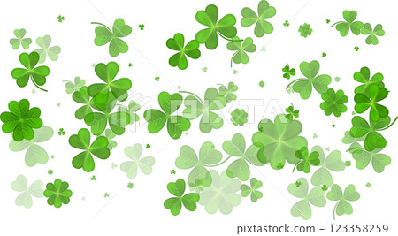 Green White St. Patricks Day BG. Flying clover leaves. 123358259