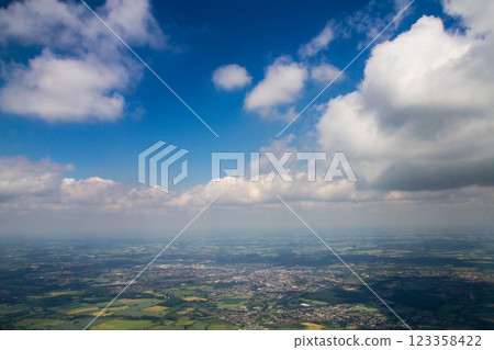 beautiful thick clouds in the sky from the height of the flight of the plane with a view of the continent and countries beautiful thick clouds in the sky from the height of the flight of the plane with a view of the continent and countries 123358422