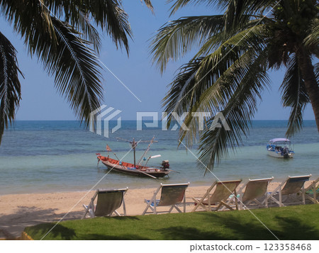 fishing motor boats moored on the sea coast fishing motor boats moored on the sea coast 123358468