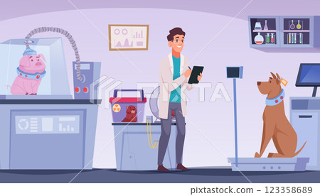 Scientific laboratory. studying animal behavior. cartoon concept illustration Scientific laboratory. studying animal behavior. cartoon concept illustration 123358689