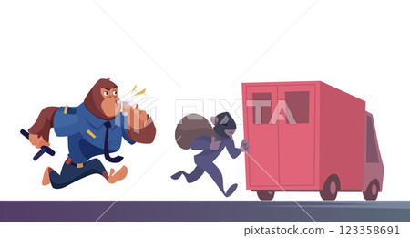 Robbery. policeman gorilla running and catches a robber 123358691