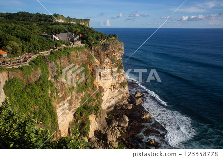beautiful seascape on the horizon silhouette of mountains 123358778