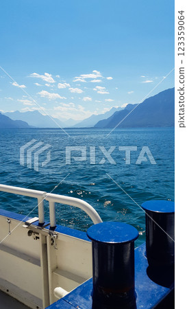 view of the sea from the deck of the ship view of the sea from the deck of the ship 123359064