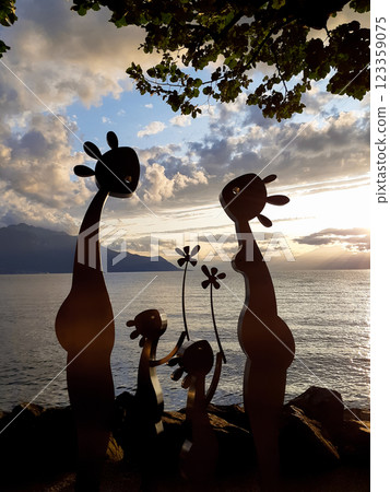 Sculpture by lakeshore, Swiss Riviera, Montreux, Vaud, Geneva in Switzerland 123359075