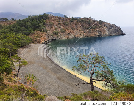 beautiful landscape of the sea against the background of mountains beautiful landscape of the sea against the background of mountains 123359080